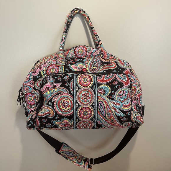 Vera Bradley Bag Duffel Weekender Luggage Travel Tote Black Parisian Paisley 17" - Picture 1 of 6